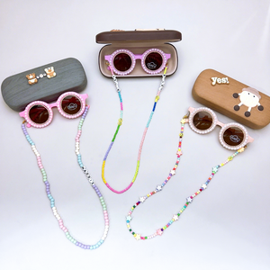 INS Korean New Children's Retro <strong>Sunglasses</strong> with Cute Hanging Neck Glasses Chain Glasses Box 3-Piece Set Sunscreen Tide - Product Image 1