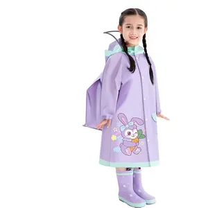 하이 퀄리티 EVA 방수 아이 비옷 책가방 긴 흰색 플라스틱 비옷 빠른 건조 야외 활동 하이킹 소녀