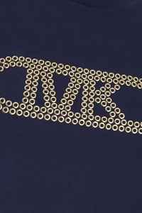 Camiseta de algodón puro azul de marca de lujo de diseño de gama alta con logotipo de remache metálico dorado - Product Image 3