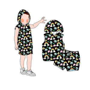 Conjunto de chaleco con capucha y pantalón suelto de 2 piezas para bebé, personalizado de fábrica, venta al por mayor, estampado personalizado, unisex, de tela suave, para verano BD1-2 - Product Image 3