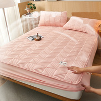 Couvre-lit en polyester imperméable de couleur unie protège-matelas drap-housse pour ensemble de literie style uni