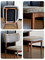Chaise de salle à manger rétro française en bois de frêne antique avec dossier en tissu doux pour salon, hôtel et gîte