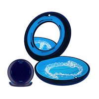 Étui d'alignement de bretelles invisibles bleu marine avec miroir et trous d'air étui de retenue dentaire