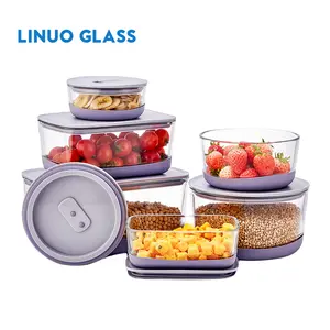 Linuo Eco Friendly Food Prep Stackable Non-Slip Borosilicate Glass Container House Set With Vent Lid