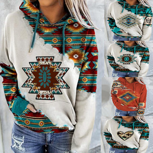 Jersey de manga larga con capucha para mujer, Blusa de talla grande azteca, ropa con capucha para primavera y otoño - Product Image 1
