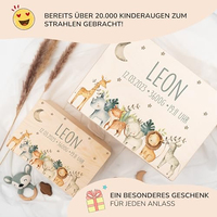 Boîte à souvenirs en bois à imprimé animalier avec couvercle, coffre de rangement personnalisé pour la naissance, le baptême, la fête prénatale et les anniversaires