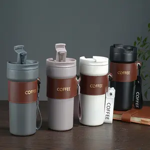 BORGE 500ml Double Wall Powder Coating Stainless Steel Vacuum Insulated Coffee Tumbler With Strap And Sleeve