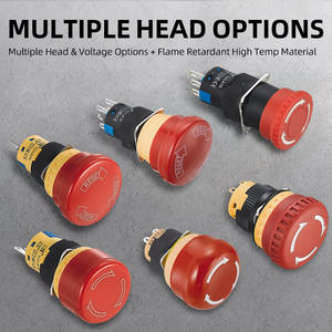 Ijia LA16-D आपातकालीन स्टॉप स्विच 16 मिमी लाल प्लास्टिक मशरूम सिर बटन 5 अम्रेन्ट 1nc और 2nc संपर्क विन्यास - Product Image 4