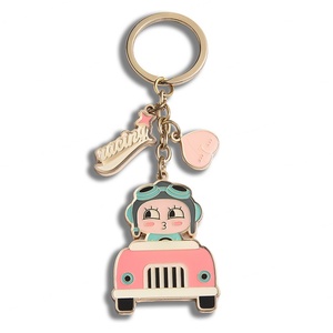 Fashion Design Lovely Design Pink Color <b>Gold</b> Plated Hard Enamel Metal Keychain - Product Image 1