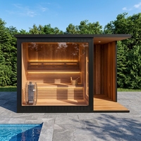 Sauna extérieur à vapeur humide en bois massif avec douche pour usage en villa