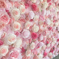 NINI Panneau de toile de fond floral 3D enroulable, mur de fleurs artificielles roses en fausse soie pour décoration de scène de mariage et d'événements