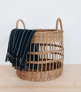 Cesto per Bucato di Alta Qualità, Moderno, Circolare, in <span class=keywords><strong>Rattan</strong></span> <span class=keywords><strong>e</strong></span> <span class=keywords><strong>Vimini</strong></span> Naturale, Ecologico <span class=keywords><strong>e</strong></span> Personalizzabile - Product Image 3