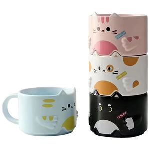 Tazas Apilables de Cerámica Adorables con Divertidos Diseños de Gatos de Dibujos Animados, Regalos Perfectos para Fiestas, Navidad y Amantes de los Gatos - Product Image 1