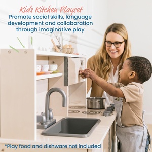 Cocina <span class=keywords><strong>para</strong></span> niños, fregadero, estufa, horno, microondas y almacenamiento, juguete de cocina de madera - Product Image 3