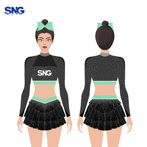 SNG Rhinestone cổ vũ đồng phục thiết lập trẻ em cô gái thanh niên xếp li Váy Crop Top khiêu vũ đội cạnh tranh trang phục OEM - Product Image 3