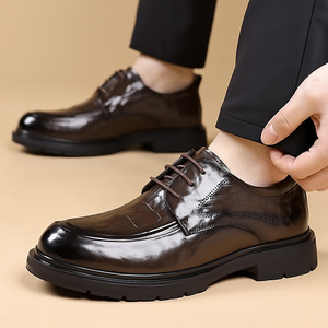 รองเท้าหนังผู้ชายแบบผูกเชือก พื้นหนา สำหรับธุรกิจ งานแต่งงาน เจ้าบ่าว สีดำ สีน้ำตาล สำหรับผู้ใหญ่ ใส่ได้ทุกฤดู - Product Image 1