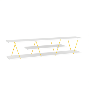Meuble TV bas FurnisHome Store style Mid-Century Modern de 56 pouces avec étagères métalliques blanches et jaunes – Centre de divertissement - Product Image 1