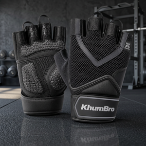 KhumBro Premium Unisex Half Finger Gym Fitness <b>Gloves</b> with Silicone Grip Pull-On Closure for <b>Weight</b> Lifting & CrossFit Training - Product Image 3