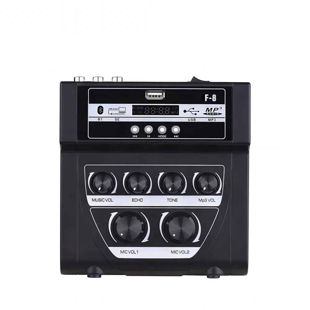 MF-8 Dualmikrofon Audio-Eingangsverstärker DJ-Mixkonsole mit BT Aufnahme MP3-Wiederaufnahmefunktion