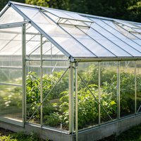 Serre multi-travées moderne en panneaux de polycarbonate et structure en acier pour élevage de poulets, usage agricole et culture de plantes à forte luminosité