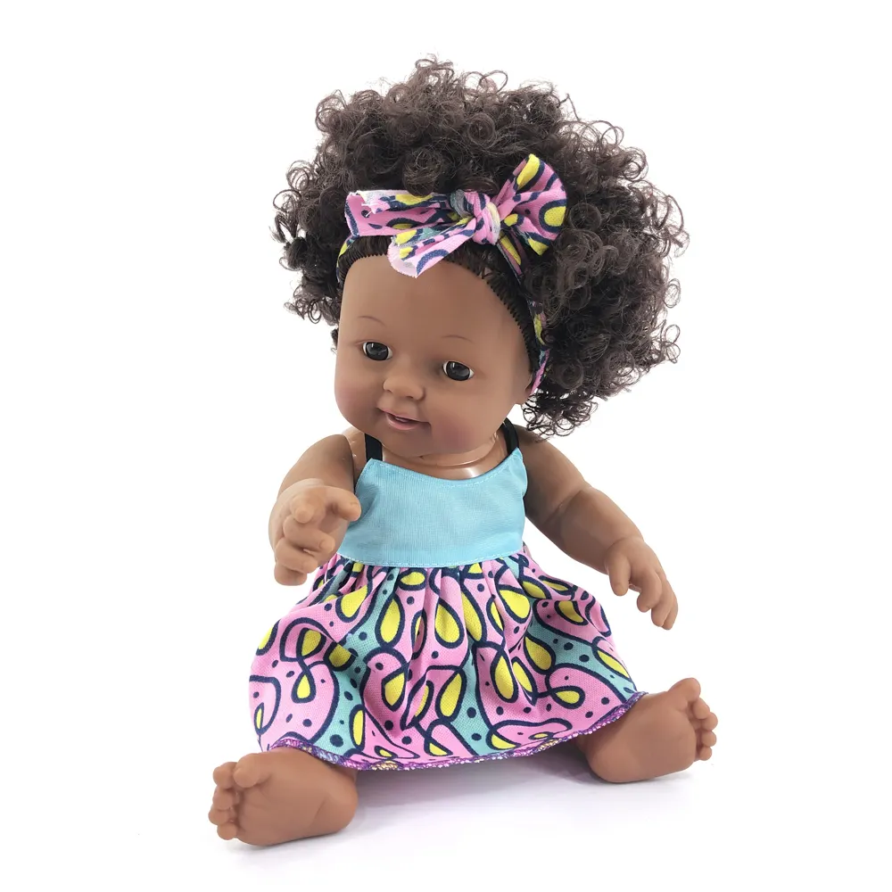 Mainan Boneka Bayi Perempuan Hitam 30CM, Boneka Afrika Kulit Hitam dengan Rambut Afro