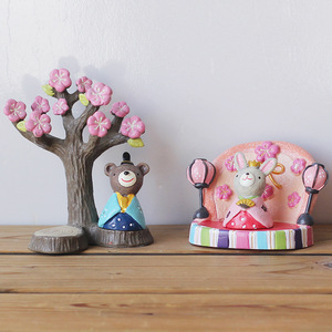 Japanese Style Zakka Resin Figurines Cherry Blossom Tree Rabbit Bear Desktop Decor Living Room Home Decoration Multi Piece Set - Product Image 2