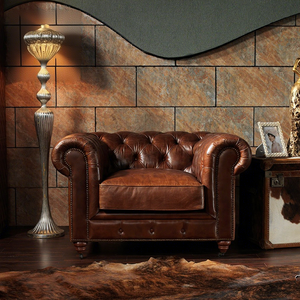 Poltrona Chesterfield in Vera <span class=keywords><strong>Pelle</strong></span> di Alta Qualità, Stile Rustico, con Braccioli Arrotolati <span class=keywords><strong>e</strong></span> Borchie - Product Image 6
