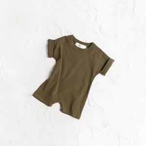 Style coréen décontracté barboteuse doux à manches courtes tenue d'été avec fermeture à bouton couleur pure pour 3-6 <span class=keywords><strong>mois</strong></span> 6-<span class=keywords><strong>9</strong></span> <span class=keywords><strong>mois</strong></span> taille mignonne - Product Image 5