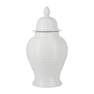 Vaso decorativo in ceramica con texture a coste per soggiorno, accessorio moderno per la casa - Product Image 1