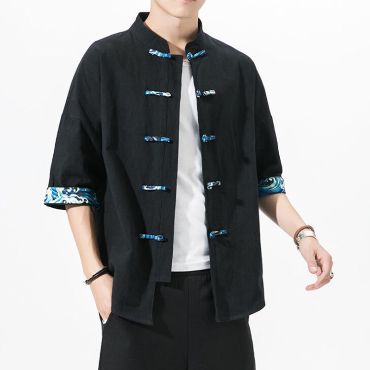 UnoSheng Chemise noire à manches courtes pour homme