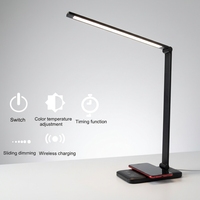 Lampe de bureau LED pliable moderne en aluminium, électrique, flexible, avec charge sans fil, commande tactile, 5 niveaux de luminosité, couleur réglable