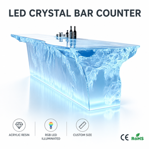 Comptoir de bar en cristal translucide sur mesure de luxe, rétroéclairé par LED, en résine acrylique transparente, îlot de cuisine <span class=keywords><strong>pour</strong></span> hôtel, maison, villa - Product Image 6