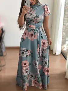 Robe longue décontractée pour femme, col montant, imprimé Floral, nouvelle collection d'été de haute qualité