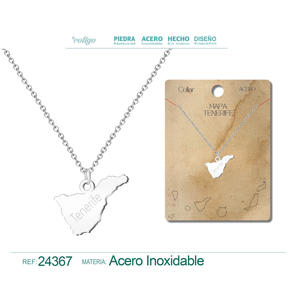 Collana Trendy Color Argento con Mappa di Tenerife, Placcata Oro, in Rame con Diamanti e Perle, Stile Classico Religioso, Catena Collegata - Product Image 1