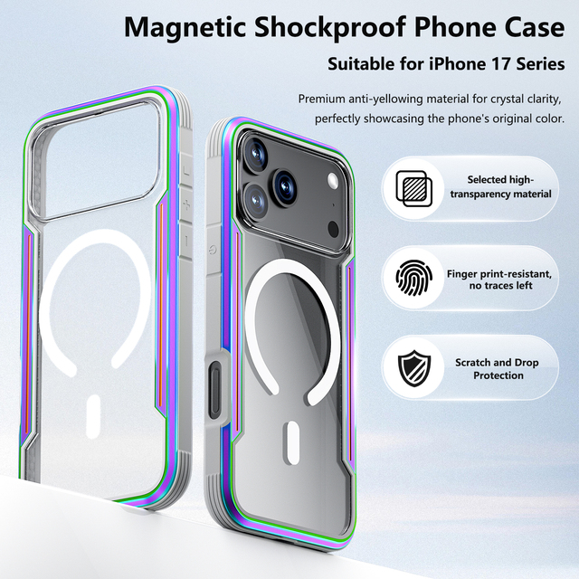 Factory Direct Aviation Aluminum Frame Magnetic iPhone 17 16 15 Pro Max Case Transparent PC Panel TPU for Full IProtectio
