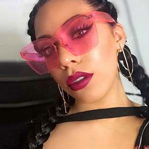 Vente en gros de lunettes de soleil carrées sans monture de couleur bonbon vintage tendance 2021, UV400, pour femmes - Product Image 3