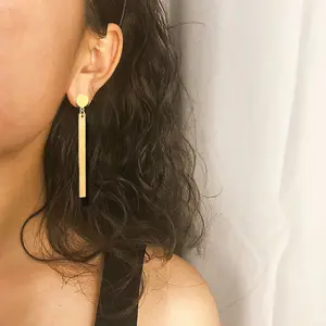 Simple Square Gold Filled Geometric Long Private Label I-Shaped Metal Bar Earrings