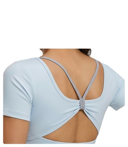 New with Built-in Bra Short <strong>Sleeve</strong> Cross Back Breathable Sports Workout <strong>Top</strong> <strong>Butterfly</strong> Back Yoga <strong>Top</strong> - Product Image 2