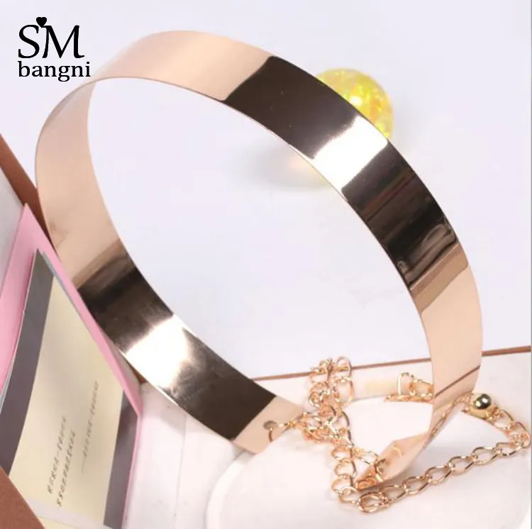 2019 Fashion Gold Silver Adjustable Metallic Metal Wide Bling Waistband Plate Ladies Chains Waist Belt Woman Mirror Band
