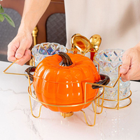 Soupière en forme de citrouille mignonne de couleur bonbon Casserole en céramique Pot à soupe et bols en verre avec support doré