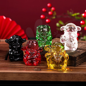 Figurine en cristal des cinq dieux de la richesse, ornement décoratif pour la maison, cadeau Feng Shui, jaune, rouge, vert, noir, blanc - Product Image 1