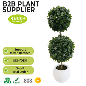 Arbres topiaires artificiels en pot 110 cm, 2 boules en PE/bois enduit résistant aux UV, verdure <span class=keywords><strong>laurier</strong></span>, décoration maison et bureau - Product Image 2