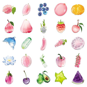50Pcs Transparent Mignon Fruits Autocollants Décoratifs <span class=keywords><strong>pour</strong></span> Fenêtre Décor Dessin Animé Scintillant <span class=keywords><strong>Translucide</strong></span> Alimentaire <span class=keywords><strong>Autocollant</strong></span> - Product Image 4