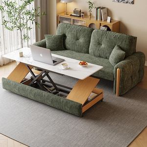 Multifunctional Sofa Bed With Folding Design Stone Slab <b>Coffee</b> <b>Table</b> Extendable Chenille Fabric For Small Living Rooms - Product Image 1