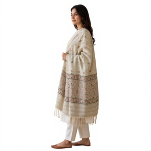 Women Ethnic Shawl <b>Wool</b> <b>Wrap</b> Striped Floral Border Tassel Winter Scarf Warming Skin-Friendly Custom Logo - Product Image 2