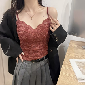 Top Corto con <span class=keywords><strong>Tirantes</strong></span> de Encaje, Relleno en el Pecho, Espalda Bonita, Estilo Dulce, Transpirable y Ecológico, Térmico para <span class=keywords><strong>Mujer</strong></span> - Product Image 3