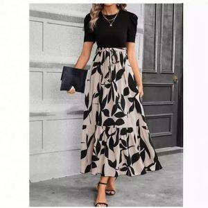 Abiti Estivi Europei e Americani da Donna 2025 con Stampa Floreale, Vita Alta, Eleganti e alla Moda, <span class=keywords><strong>Vestito</strong></span> a <span class=keywords><strong>Maniche</strong></span> Corte - Product Image 1