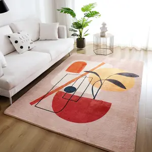 Tapete coral de lã geométrico morden, tapete decorativo de luxo retângulo para sala de estar