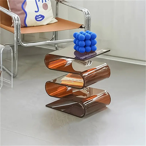 Portariviste in acrilico elegante a forma di S tavolino da caffè decorativo curvo caldo tavolino laterale marrone colore personalizzabile - Product Image 2