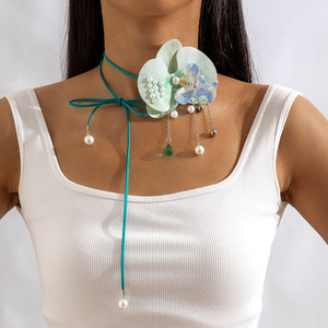 Summer Holiday Vacation Party Women Pearl Neck Chain Colorful Floral Flower <b>Collar</b> Necklace fro Women Gifts Accessories - Product Image 2
